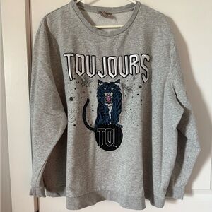 H&M Light Gray Toujours Toi Tiger Crewneck Sweatshirt